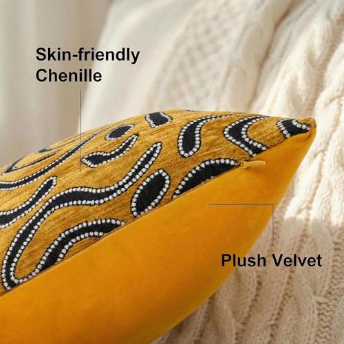 Mantle & Mason Lumbar Pillow Covers 12x20 Set of 2, Chenille Modern Abstract Throw Pillow Covers, Yellow Luxury Textured Decorative Pillow Cover for Couch Sofa Bed Office - color: Artflow Dusty Yellow, size: 20" x 12" (Pack of 2)