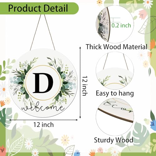 Monogram Letter D Wreaths for Front Door Wreath Wooden Welcome Sign for Front Door Decor Floral Family Last Name Initial House Warming Spring Summer Porch Rustic Wall Home Kitchen Boho Decorations - color: Letter D