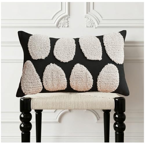 Zealax Black Cream 12x20 Pillow Cover, Cute Easter Throw Pillow Covers Neutral Decorative Lumbar Pillow Cases, Modern Accent Tufted Oblong Pillow Woven Sham for Couch Bed Living Room, 1PC - size: 20" x 12" (Pack of 1)