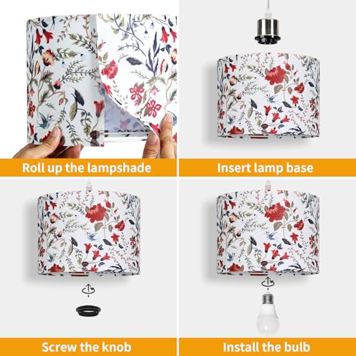 CINSARY Pendant Light with Flower Fabric Shade, Pendant Lights Kitchen Island with Dimmable Switch, Hanging Lamp with 15 ft Clear Cord, Hanging Lamp for Bedroom Dining Room Living Room (Bulb Included) - color: Flower-2