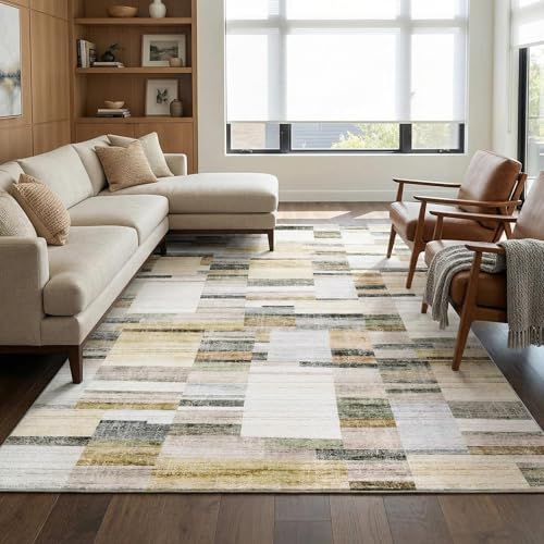 Garvee Washable Rugs 9x12 Area Rug for Bedroom Boho Non Slip Throw Rugs Large Living Room Rug Modern Geometric Low Pile Soft Stain Resistant Carpet for Nursery Dining Room Office 9'x12' Khaki - color: Grey Multi, size: 9' x 12' (Rectangular)