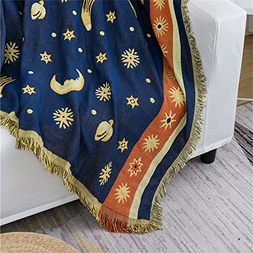 Hippie Throw Blanket Sun Moon Stars Boho Throw Blankets Celestial Tapestry Double-Sided Reversible Woven Cotton Home Decor Bedding Chair Couch Recliner Cover Oversized Tassels Astrology 50"x70" - color: Sun God, size: 50x70inch