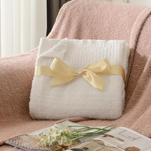 JOOJA Cream Throw Blanket for Bed, Super Soft Knit Blankets, Cozy Fleece Fuzzy Fluffy Plush Chenille Throws Blanket for Couch, Sofa, Cream, 60 x 80 inches - color: Cream, size: 60x80