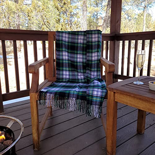 CHEF L HOME & KITCHEN Throw Blanket Green Plaid with Tassels/Fringe- 60" x 50" - color: Green