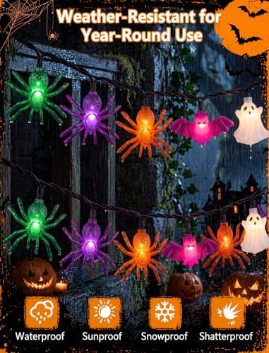 8.5ft LED Halloween String Lights with 10 LED Bulbs, Fairies Bats Spiders Lights - color: Multicolor Fairies Bats Spiders