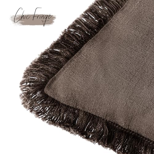 Foindtower Set of 2 Decorative Linen Fringe Throw Pillow Covers Boho Farmhouse Cushion Cover with Tassels Soft Accent Pillowcase for Couch Sofa Bed Living Room Home Decor,16×16 Inch,Reddish Brown - color: Reddish Brown, size: 16" x 16" (Pack of 2)