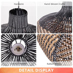 Arturesthome Rattan Pendant Light Fixtures for Kitchen Island, Wicker Chandelier, Handmade Woven Hanging Ceiling Light Lampshade for Living Room Bedroom - size: 19.6" * 17.7"