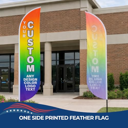 Custom Feather Flag by Dreamcontroller - Personalized Swooper Flag with Your Photo, Text or Logo | Optional Add-On Pole (8.2ft) and Crossbase | Made in USA | Fast Delivery | HD Print | 8.2x1.6ft - color: Feather Flag +/– Crossbase Kit Custom
