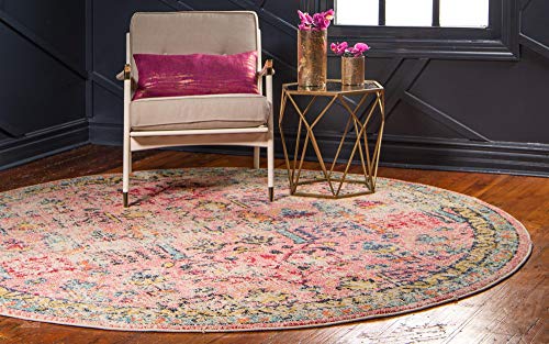 Rugs.com El Paso Collection Rug – 8 Ft Round Pink Medium Rug Perfect for Kitchens, Dining Rooms - color: Pink 2, size: 8' Round