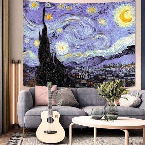 Yeoiat Van Gogh Tapestry Starry Night Wall Tapestry, Moon Tapestries for Bedroom Art Tapestries Wall Hanging for Bedroom Living Room 36"x48" - color: Purple Blue, size: 48"L x 36"W