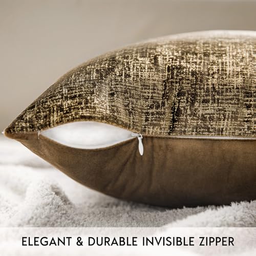Phantoscope Pack of 2 Sparkling Velvet Decorative Throw Pillow Covers Soft Gold Glitter Square Cushion Cover Pillowcase for Couch Bed and Chair, Dark Brown, 12 x 20 inches, 30 x 50 cm - color: Dark Brown and Gold, size: 20" x 12" (Pack of 2)