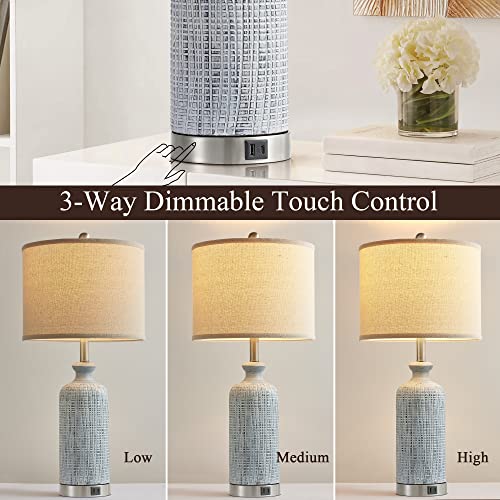 Living Room Lamps Set of 2, 27" Touch Lamps for Nightstand with USB A+C Ports, Modern Farmhouse Table Lamps for Bedroom, 2 Bulbs Included - color: Blue