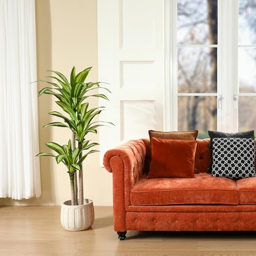 Ferrgoal Artificial Plants, 5 Ft Dracaena Tree Faux Plants Indoor Outdoor Decor Fake Tree with Woven Seagrass Basket Plants for Home Decor Office Living Room Porch Patio Housewarming - size: 5ft