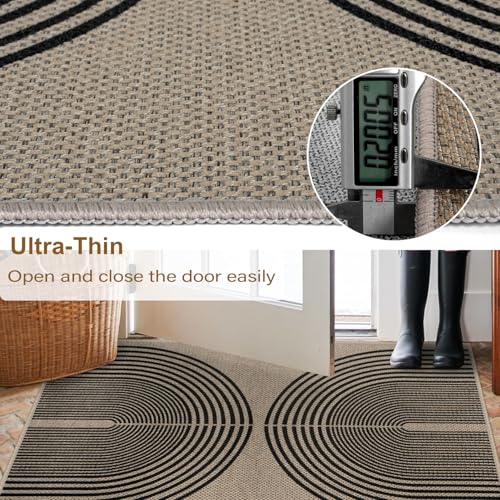 Rugalia Easy Jute Rainbow Entryway Rug, 2x3 Washable Non-Slip Indoor Outdoor Doormat, Black Nature Boho Farmhouse Small Kitchen Rug Modern Abstract Throw Rugs for Entrance Bedroom Bathroom - color: Nature/Black Rainbow, size: 2' x 3' (Rectangular)