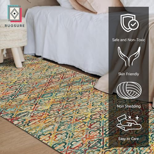RUGSURE Washable Area Rugs, 2'6'' x 8' - 1/6 Thick - Stain & Water Resistant Non-Slip - Perfect Resistant Rug for Living Room, Bedroom, Nursery, Pet & Child Friendly, Vibrant Colors Rugs, Multicolor - color: Grass-multicolor, size: 2'6" x 8' (Rectangular)