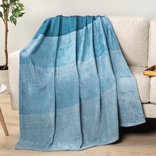Pavilia Blue Ombre Fleece Blanket for Twin Size Bed, Soft & Cozy Microfiber Gift Decorative Blanket, 60x80 - color: Gradient - Sea Blue, size: 60 x 80 Inches - Twin