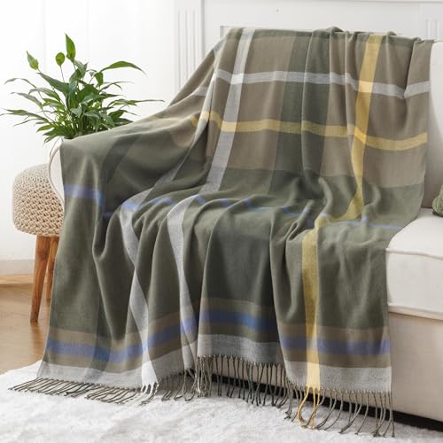 BATTILO HOME Olive Green Plaid Throw Blanket for Couch - Army Green Plaid Blanket Buffalo Checkered Blankets - Lightweight Farmhouse Outdoor Throw Blankets for Bed, Sofa 50"x60" - color: Army Green