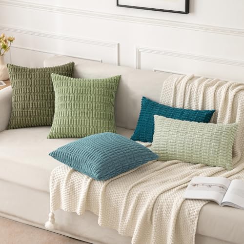 MIULEE Pack of 2 Corduroy Decorative Throw Pillow Covers 16x16 Inch Soft Boho Striped Pillow Covers Modern Farmhouse Home Decor for Summer Coastal Sofa Living Room Couch Bed Coastal Blue - color: Coastal Blue, size: 16" x 16" (Pack of 2)