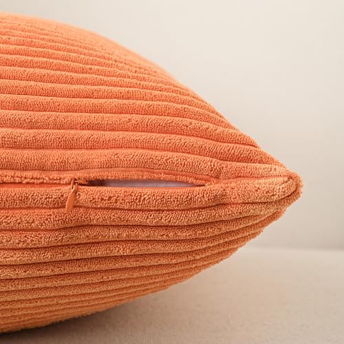 Volcanics Set of 4 Fall Orange Corduroy Decorative Throw Pillow Covers 20x20 Inch, Modern Yellow Green Gradient Couch Pillow Covers, Rustic Western Striped Cushion Covers for Bed Sofa Living Room - color: Yellow Orange, size: 20" x 20" (Pack of 4)