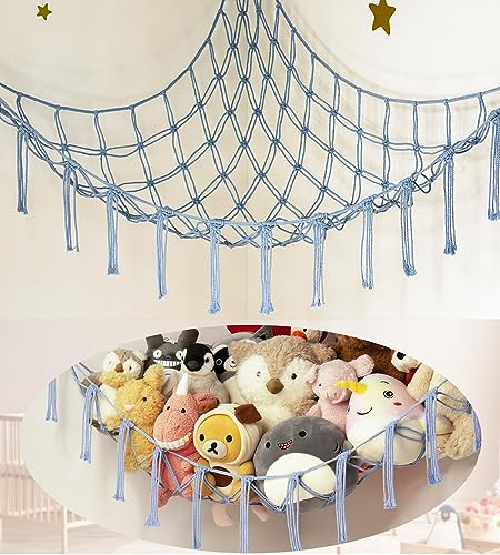 mirolam Stuffed Animal Storage Hammock Large Toy Hammock Net for Stuffed Animals Corner - Blue Plush Stitch Stuff Huggy Wuggy Toy Storage Room Decor - color: BabyBlue, size: Standard(41.5"L x 55.2"W x 41.5"H)