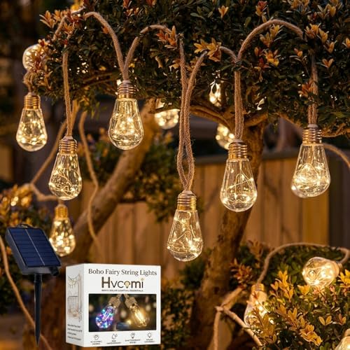 Boho Fairy String Lights Outdoor Backyard Solar String Lights LED for Garden Patio Porch Decor USB Waterproof Shatterproof Bulbs 8 Modes Edison Night Lamp Party Gift(17ft 10Lights,Warm Normal) - color: 17ft 10Lights, size: Warm Normal