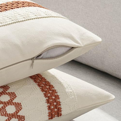 MIULEE Set of 2 Burnt Orange Decorative Pillow Covers 18x18 Inch Farmhouse Rustic Boho Couch Throw Pillows Modern Cotton Cushion Covers Retro Cute Macrame Woven Home Decor for Bed Sofa Chair - color: Burnt Orange, size: 18" x 18" (Pack of 2)