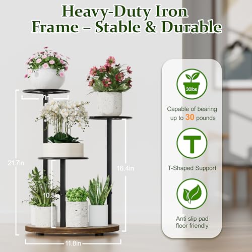3 Tier Plant Stand Indoor Outdoor,Tiered Plant Stands,Wood Plant Shelf for Multiple Plants, Wrought Iron Flower Stand, Tall Plant Rack Shelf for House Patio Garden - BlackKite - color: BlackKite, size: 3-tiers