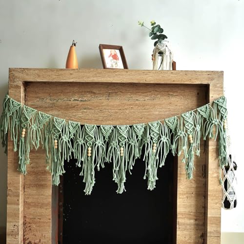 Boho Garland Banner, Macrame Hanging Fringe Tassel, Tassel Hanging decoation, Chic Handmade Boho Tassel for Home/Doorway/Window/Wedding etc Decoration Length X Highth 44"X12" (Green) - color: Green