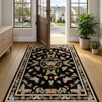 Unirea 4x6 Washable Living Room Bedroom Area Rug, Black Boho Non Slip Soft Stain Resistant Insect Bug Rug for Home Office, Kitchen, Nursery, Dining Room Laundry Room, Low Pile Thin Carpet - color: Black, size: 4'x6'