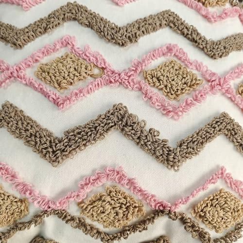Andreannie Pack of 2 Boho Tufting Throw Pillow Cover Embroidered Textured Cushion Cover with Tassels Soft Home Decororative for Couch Sofa 18x18 inch (Pink, 18x18 inch) - color: Pink