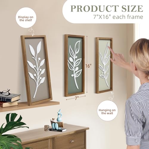 3D Tree Leaf Wooden Framed Boho Wall Art (Set of 4) Lightweight, Minimalist Botanical Farmhouse Bathroom Wall Decor For Living Room Bedroom Kitchen Office Hallway Decorations - color: Tree Leaf Brown
