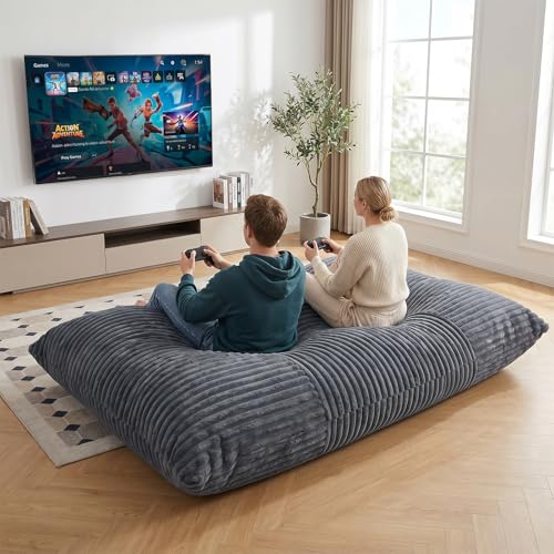 3 in 1 Bean Bag Chair with Memory Foam Filler, Beanbag Chairs for Adult with Washable Cover, Fluffy Oversize Bean Bag Chair Reading Lounger for Bedroom & Living Room (Dark Grey) - color: Dark Grey