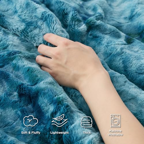 Bedsure GentleSoft Sherpa Fluffy Throw Blanket - Fleece Warm and Cozy Throw for Women Gift, Plush & Fuzzy Faux Fur Christmas Blanket for Couch, Sofa, Bed Decor, Tie Dye Design, Teal, 50x60 Inches - color: 05 - Teal, size: Throw (50" x 60")