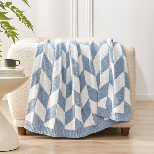 Snuggle Sac Chevron Throw Blanket for Couch, Reversible Super Soft Warm Blankets Cozy Knit Fuzzy Plush Lightweight Throws for Sofa, Bed, Camping, Blue, 50x60 inches - color: Chevron Blue, size: Throw(50"x60")