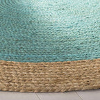 SAFAVIEH Area Rug 3' Round - Natural Fiber Collection - Teal & Natural Brown, Handmade Jute, Braided Border Design (NF801E) - color: Teal/Natural, size: 3' (Round)
