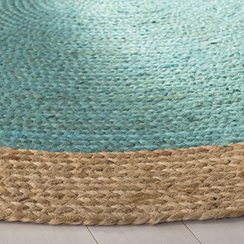 SAFAVIEH Area Rug 3' Round - Natural Fiber Collection - Teal & Natural Brown, Handmade Jute, Braided Border Design (NF801E) - color: Teal/Natural, size: 3' (Round)