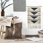 Macrame Woven Wall Tapestry Hanging Art, 20"x34" Extra Large Boho Chic Bohemian Morocco Black White Pyramid Geometric Tapestries Decor for Apartment Dorm Kids Living Bedroom Door Entrance Decoration