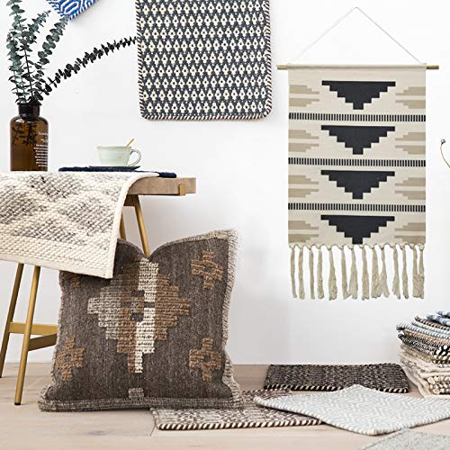 Macrame Woven Wall Tapestry Hanging Art, 20"x34" Extra Large Boho Chic Bohemian Morocco Black White Pyramid Geometric Tapestries Decor for Apartment Dorm Kids Living Bedroom Door Entrance Decoration