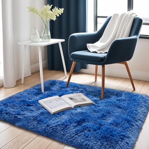 Kelarea Navy Blue Rug for Bedroom, 2x3 Fluffy Throw Rugs for Living Room, Small Soft Shag Fuzzy Carpet for Kids Boys and Girls Bedroom, Dorm, Nursery Rooms, Home Decor - color: Navy Blue, size: 2' x 2'11" (Rectangular)