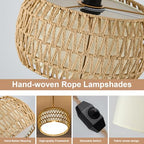 Boho Rattan Pendant Lights Farmhouse 12 Inch Plug in Chandelier Light Fixture Rustic Wicker Hand Woven Pendant Hanging Light with Cord for Dining Room Kitchen Bedroom Foyer Hallway - size: 12 Inch Plug in