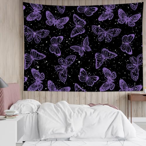 HVEST Purple Butterfly Wall Hanging - Galaxy Space Tapestry for Bedroom, Kids Room, Living Room - 40L x 60W inches - color: Purple, size: 40"L x 60"W