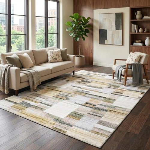 Garvee Washable Rug 5x7 Area Rugs for Living Room Non Slip Throw Rugs Bedroom Rugs Low Pile Farmhouse Soft Non Shedding Stain Resistant Carpet for Girls Room Office Nursery 5'x7' Khaki - color: Grey Multi, size: 5' x 7' (Rectangular)