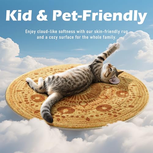 Carvapet 6 ft Round Washable Rug, Imitation Jute Low Pile Circle Carpet with Non Slip Rubber Backing, Foldable Stain Resistant Area Rug for Living Room Bedroom Office Bathroom - color: S-brown, size: 6' (Round)