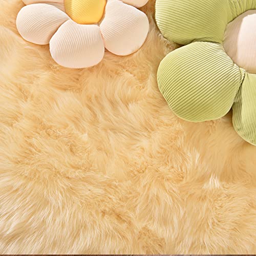 Latepis Yellow Fur Rugs Small 2x3 Area Faux Sheepskin Rug Throw for Sofa Cushion Chair Fluffy Rug Carpet for Bedroom Dorm Room Home Décor Rectangle - color: Light Yellow, size: 2' x 3' (Rectangular)