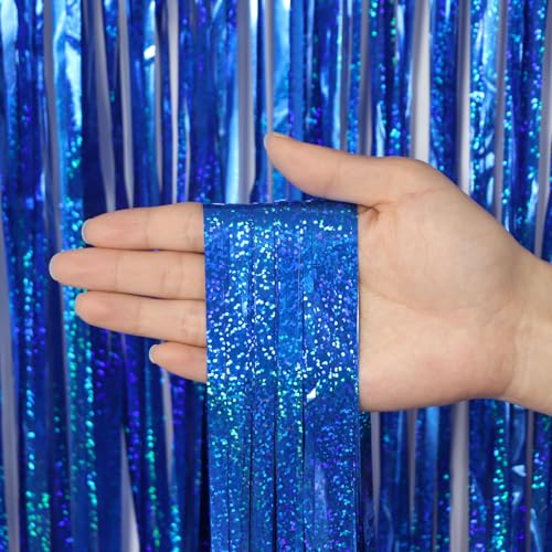 2 Pack Fringe Curtains Backdrops, Foil Fringe Curtains, Door Streamers for Birthday Wedding Bridal Shower Holiday Graduation Party Decorations, Photo Booth Backdrops, Glitter Blue - color: Glitter Blue
