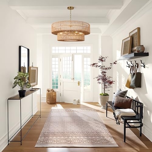 26 Inch Boho Rattan Chandelier, 6-Lights Hand Woven Bohemian Chandeliers with 2-Tier Drum Wicker Shade, Modern Farmhouse Large Pendant Light Fixture for Dining Room Living Entryway Bedroom - color: Gold Metal, size: 26 Inch