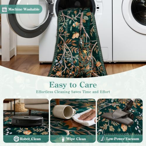 Morebes Boho Floral 2x6 Kitchen Runner Rug, Washable Hallway Rug Runner Non Slip, Soft Botanical Flower Indoor Floor Carpet Runner for Bathroom Entryway Laundry Room, Dark Green - color: Dark Green, size: 2' x 6' (Rectangular)