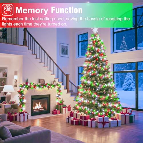 100FT 300 LED Christmas Lights Outdoor, Plug in Connectable Christmas Tree Lights Waterproof, 8 Modes String Lights for Outside Indoor Garden Yard Party Xmas Decorations, Red White and Green - color: Red White Green, size: 100FT 300 LED