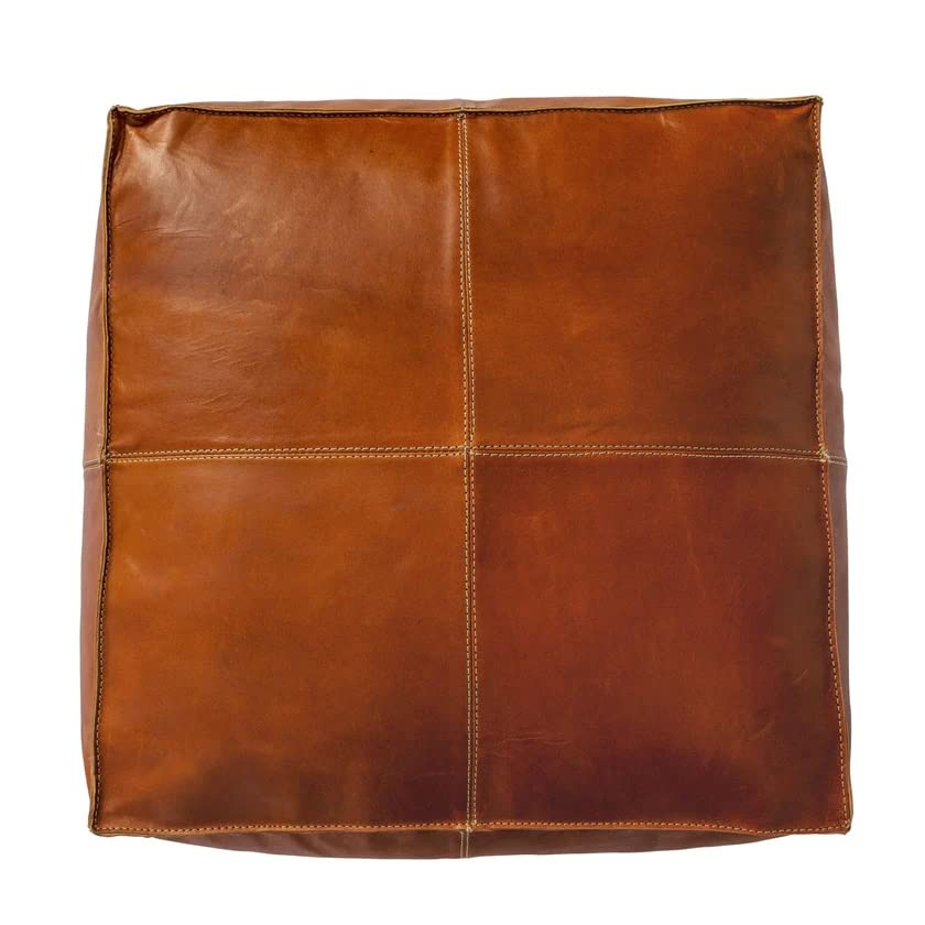 ARTOUARZAZATE Square Leather Pouf - Moroccan Pouf - Genuine Goatskin Leather - Bohemian Living Room Decor - Hassock & Ottoman Footstool - Unstuffed (Dark Brown, 18" D x 18" W x 14" H) - color: Dark Brown