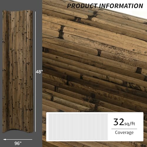 Art3d Natural Bamboo Wall Panel for Interior Wall Decor, Renewable Pole Wrap Wainscoting Paneling for Wall Ceiling Furniture Cabinet Office, 48 x 96 Inch, 2-Pack - Dark Burned - color: Dark Burned, size: 2-48" x 96"